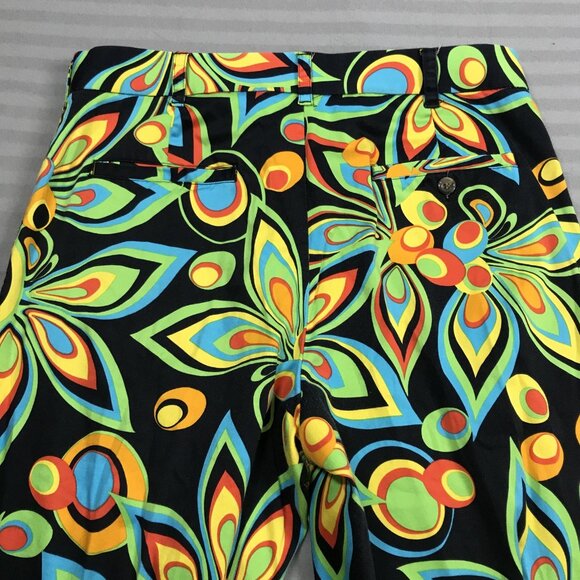 Loudmouth Golf Pants Mens 34x32 Black Multicolor Psychedelic Floral Stretch - Picture 10 of 16